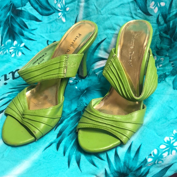 Lime green Pierre Dumas slide heels 5.5 shows wear - Picture 1 of 11
